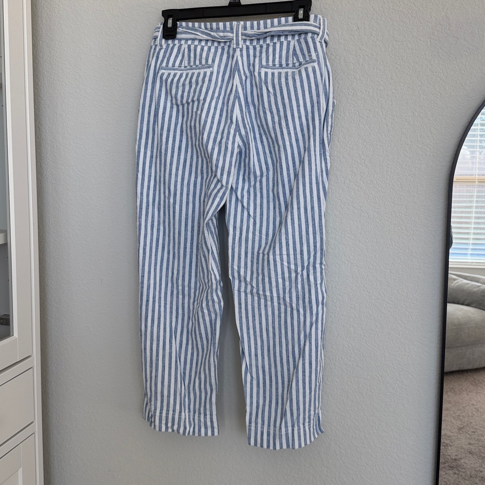 Vineyard Vines Crop Striped Linen Pants - Catamaran Marlin Blue Pockets - Picture 4 of 5